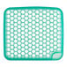 A green plastic container with a teal label and a green plastic mesh with holes.