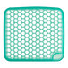 A green plastic mesh container with holes.