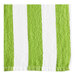 A close-up of a green and white striped Oxford pool towel.