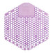 A purple hexagon-shaped Fresh Products Wave 3D Fabulous Scent urinal screen.