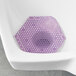 A purple hexagon shaped urinal screen.