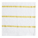 A white towel with yellow stripes and a white border.