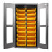 A Valley Craft steel storage cabinet with yellow bins inside.