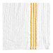 A white towel with yellow stripes.