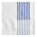 A close up of a white towel with blue stripes.