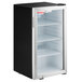 A black and silver Galaxy CRG-4 countertop refrigerator with glass doors.