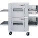 A large industrial Lincoln Impinger double stacked electric conveyor oven with two doors.