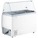 An Avantco white ice cream dipping cabinet with a glass top.