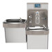 A Zurn stainless steel bi-level drinking fountain with a bottle filling station.