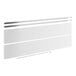 A white rectangular metal sneeze guard with screws.