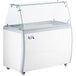 An Avantco white freezer with a clear glass top.