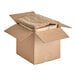 A cardboard box with a brown paper inside.