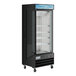 An Avantco black refrigerator with a glass door.