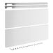 A white metal rectangular sneeze guard panel with screws.