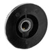 A black circular temperature control knob with a hole in the center.