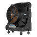 A large black Portacool evaporative cooler on wheels.