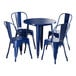 A blue Lancaster Table & Seating table with blue chairs.