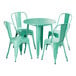 A Lancaster Table & Seating aquamarine table with four chairs.