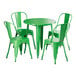 A jade green table and chairs on an outdoor patio.