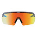 A pair of Ergodyne Skullerz safety glasses with orange mirrored lenses and a clear smoke frame.