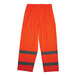 Ergodyne hi-vis orange rain pants with grey reflective stripes.