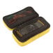 A yellow Ergodyne Arsenal Buddy Organizer with a black and red cord and a black device inside.