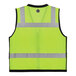 An Ergodyne hi-vis lime safety vest with yellow and grey reflective stripes.