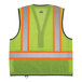 A yellow reflective vest with orange and black stripes.