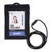 A black badge holder with a lanyard holding an ID card.