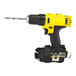 A yellow and black drill with a black strap attached to it using an Ergodyne Squids Small Power Tool Trap.