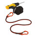 A yellow drill with a black strap attached to it using an Ergodyne Squids tool trap.