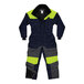 Ergodyne N-Ferno insulated freezer coveralls in blue and yellow with reflective accents.