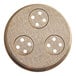 A round metal Estella Bigoli pasta die with four holes in it.