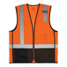An orange and black Ergodyne safety vest with reflective stripes.