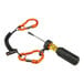 An Ergodyne Squids tool lanyard with dual carabiners attached to a black and orange screwdriver.