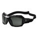 A pair of Ergodyne Skullerz LOKI black safety spoggles with smoke lenses and an elastic strap.