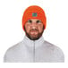 A man wearing a high visibility orange Ergodyne winter hat with a logo on it.