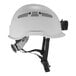 A white Ergodyne Skullerz safety helmet with black straps.