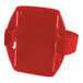 A red vinyl wristband with a strap.