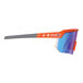 A pair of Ergodyne safety glasses with an orange frame and blue mirrored lenses.