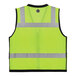 An Ergodyne hi-vis lime safety vest with yellow and grey stripes.