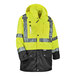 A yellow and black Ergodyne GloWear 8388 high visibility winter jacket with a black front panel.