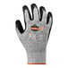 A close up of a gray and black Ergodyne ProFlex work glove with orange trim.