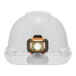 A white Ergodyne hard hat with an orange LED light on the front.