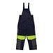 Ergodyne N-Ferno insulated bib overalls in navy blue with yellow and reflective accents.