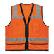 An Ergodyne hi-vis orange mesh surveyors vest with reflective stripes on the front.