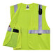 A lime green mesh safety vest with reflective stripes.