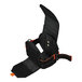 An Ergodyne Squids black and orange tape measure holder with a buckle.