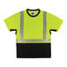An Ergodyne hi-vis lime shirt with black front and reflective stripes.