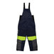 Navy blue overalls with yellow and reflective accents.